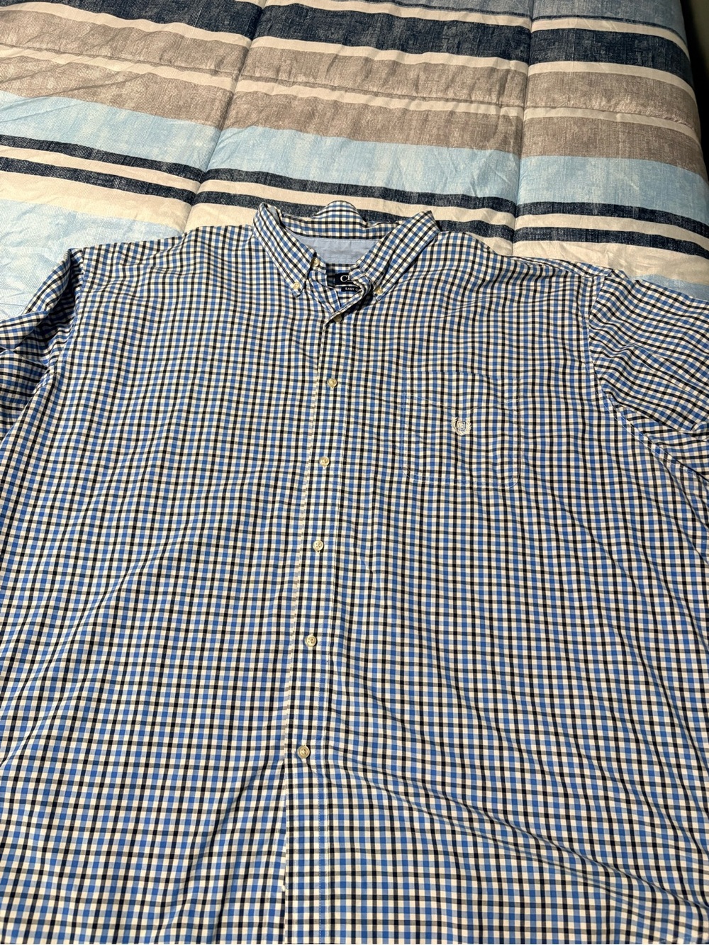 Chaps Mens Blue and White Gingham Button-Down Shirt